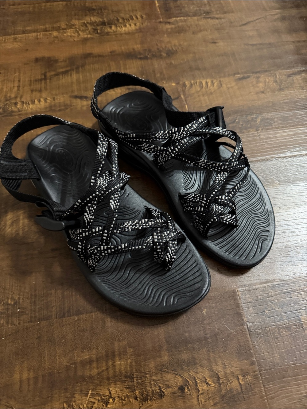 Chaco Women's Black Patterned Strap Sport Sandals